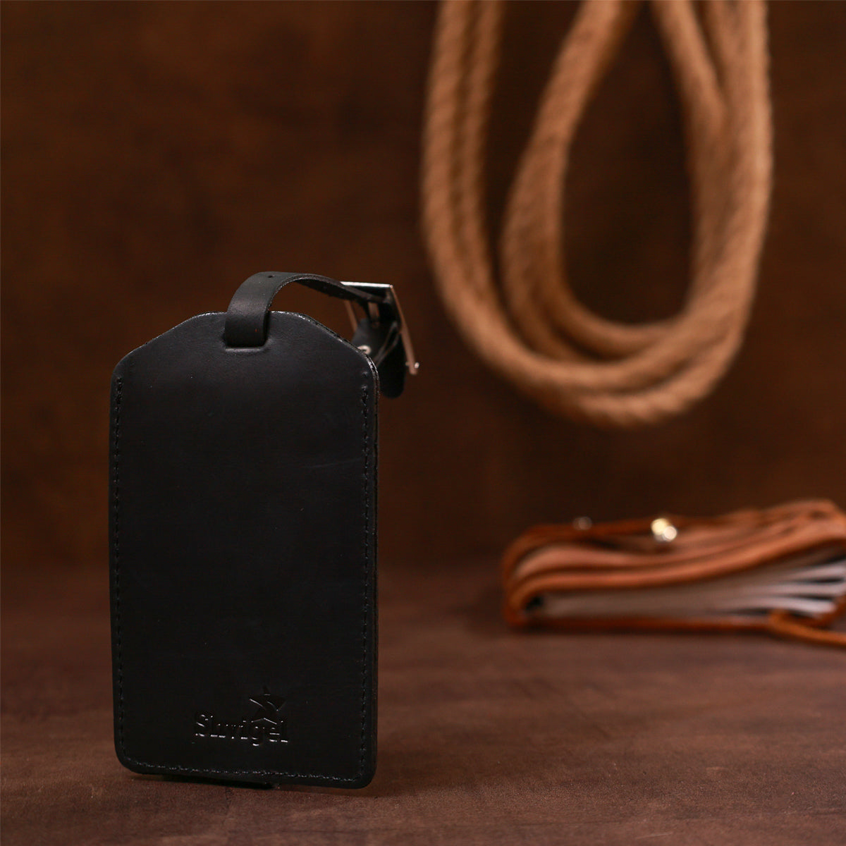 Leather Luggage Tag SHVIGEL 16554 Black Genuine Leather Made in Ukraine