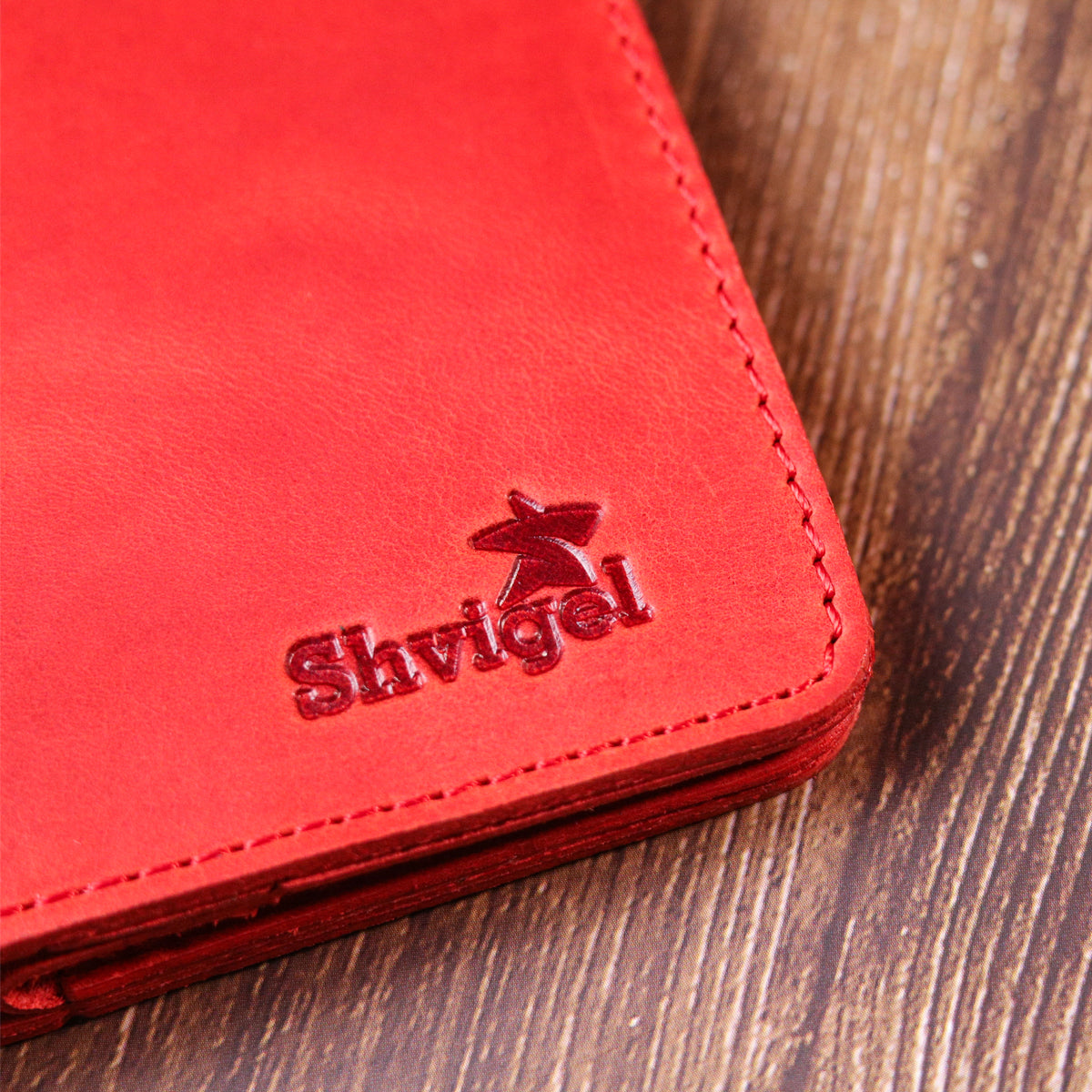 Vintage Leather Wallet for Women by SHVIGEL 16602 Red - Made in Ukraine, Natural Leather