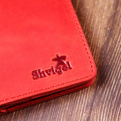 Vintage Leather Wallet for Women by SHVIGEL 16602 Red - Made in Ukraine, Natural Leather