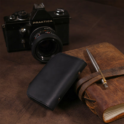 Vertical Business Card Holder SHVIGEL 13909 Leather Black for Cards, Ukrainian Craftsmanship