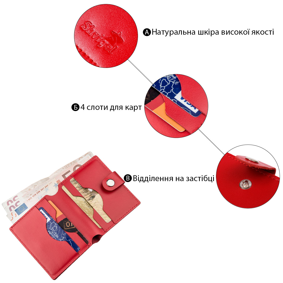 Vertical Women’s Leather Wallet SHVIGEL 16223 Red, Made in Ukraine, Genuine Leather