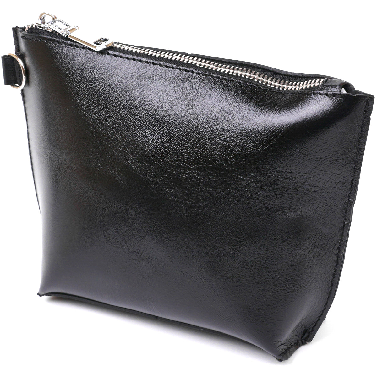 Comfortable Leather Cosmetic Bag SHVIGEL 16409 Black Natural Leather, Made in Ukraine