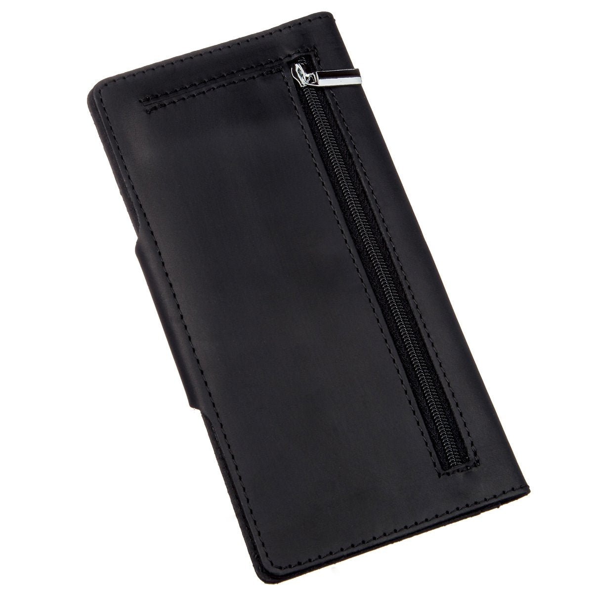 Vertical Men's Wallet by SHVIGEL 16182 in Black Vintage Leather with Button Closure