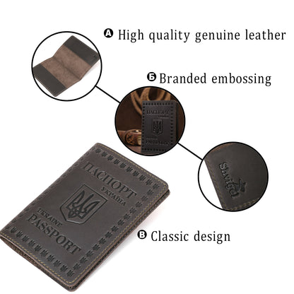 Leather Passport Cover SHVIGEL 16132 European Quality Grey Genuine Leather