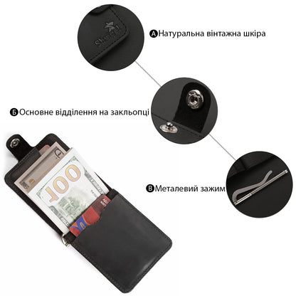 Vintage Leather Money Clip SHVIGEL 13787 Black Genuine Leather Ukraine