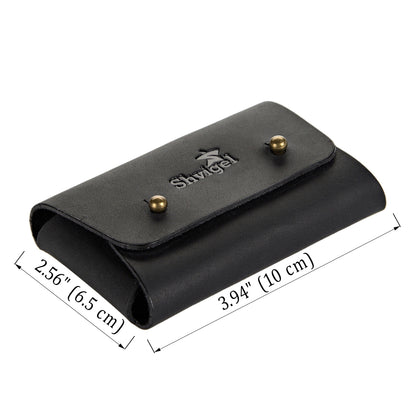 Business Card Holder SHVIGEL 16159 Black Vintage Natural Leather Made in Ukraine