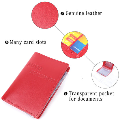 Bright Red Natural Leather Auto Document Cover SHVIGEL 16161 for Driver's License and Passport