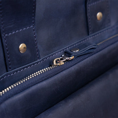 Stylish A4 Vertical Format Bag in Matte Leather by SHVIGEL, Model 11170, Blue Color