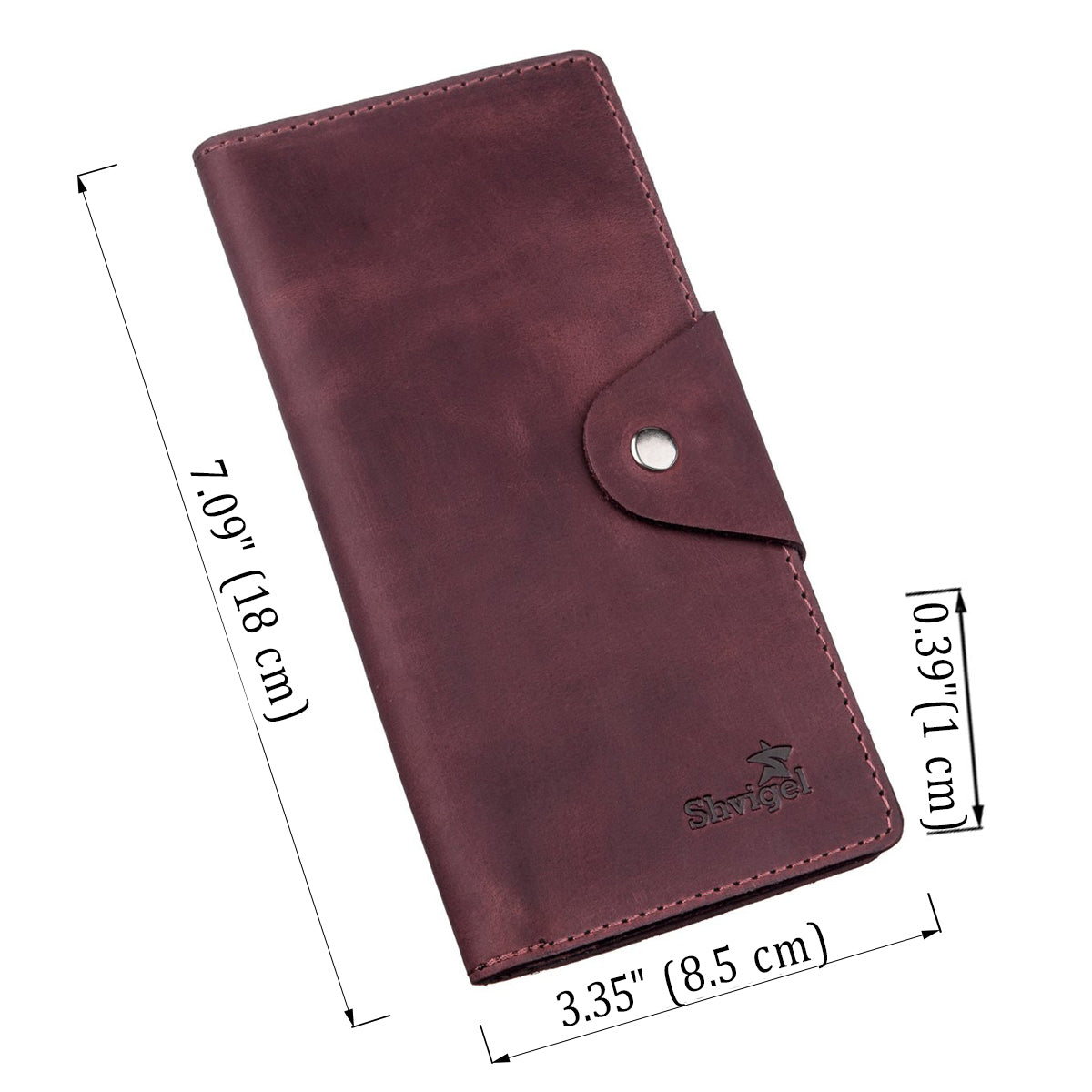 Vertical Women's Wallet SHVIGEL 16178 Vintage Leather with Buttons Burgundy, Made in Ukraine
