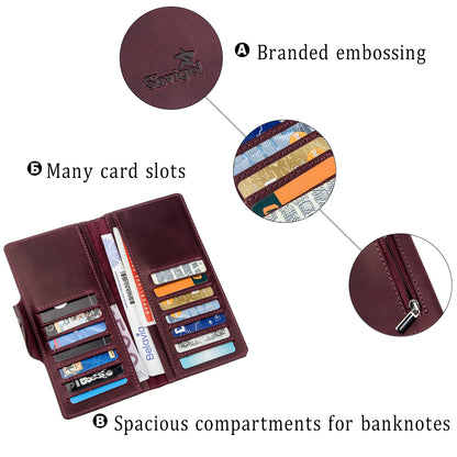 Vertical Women's Wallet SHVIGEL 16178 Vintage Leather with Buttons Burgundy, Made in Ukraine