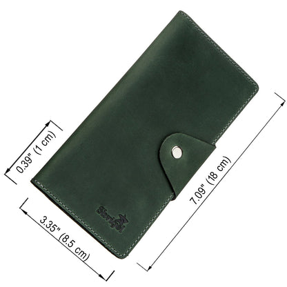Unisex Vertical Wallet SHVIGEL 16179 Vintage Green Leather with Button Closure