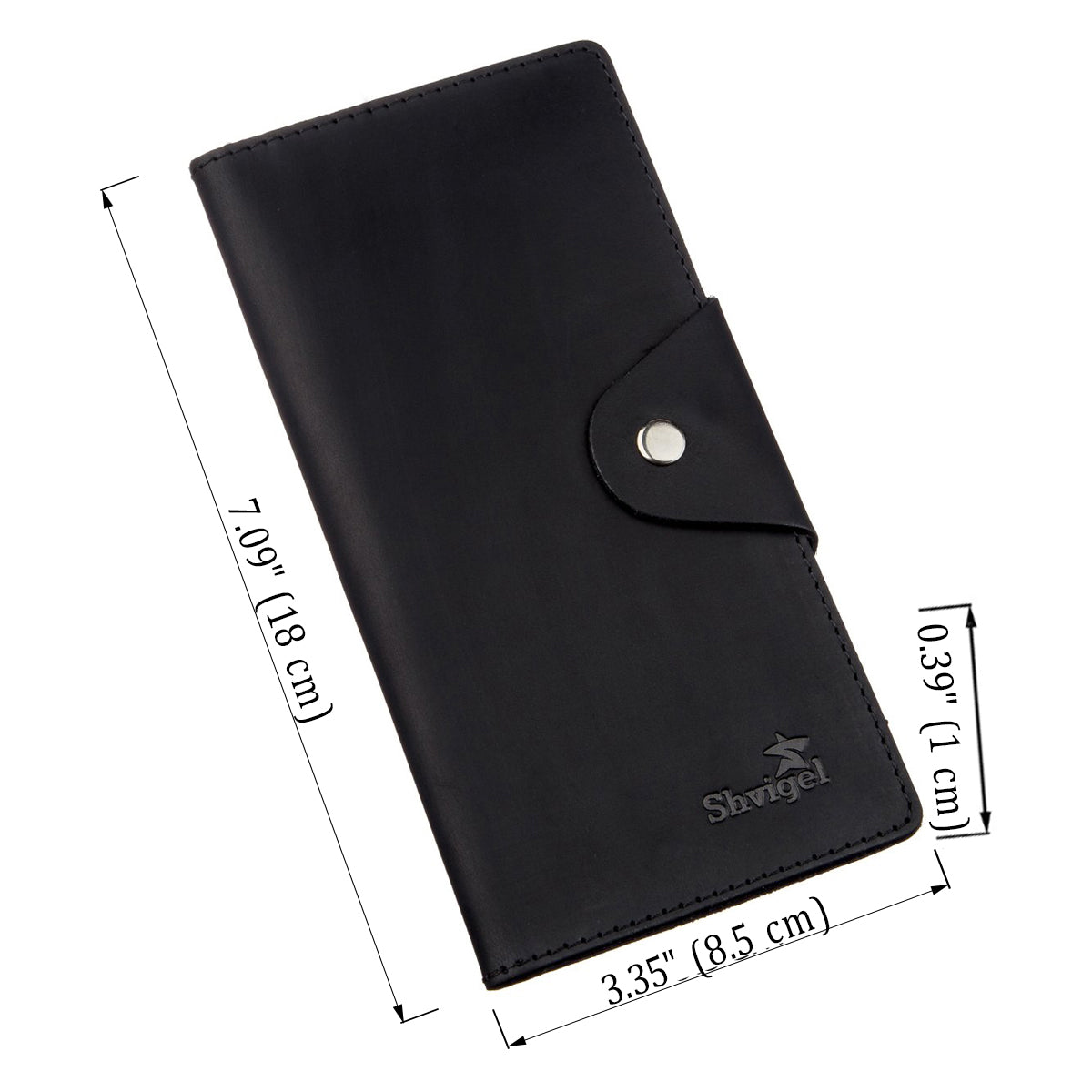 Vertical Men's Wallet by SHVIGEL 16182 in Black Vintage Leather with Button Closure
