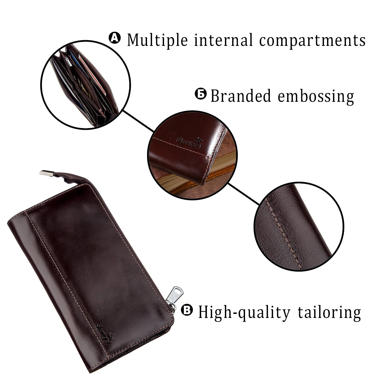 Men's Leather Clutch SHVIGEL 16184 Brown | Premium Natural Leather Design