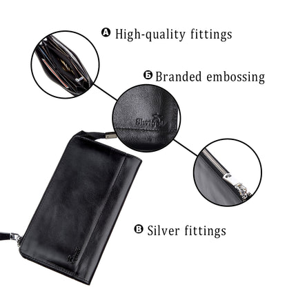 Unisex Leather Clutch SHVIGEL 16186 Black, Made in Ukraine, Natural Leather