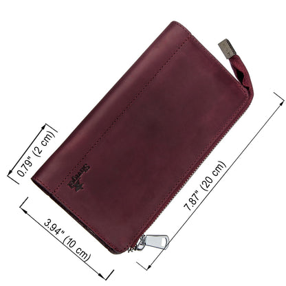 Unisex Vintage Leather Clutch by SHVIGEL 16187 in Burgundy - Natural Leather, Ukraine