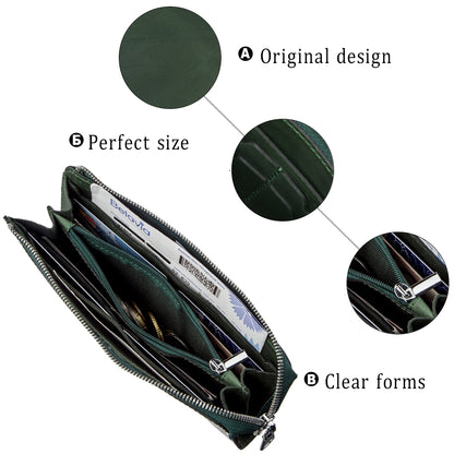 Unisex Vintage Leather Clutch SHVIGEL 16188 Green Natural Leather from Ukraine
