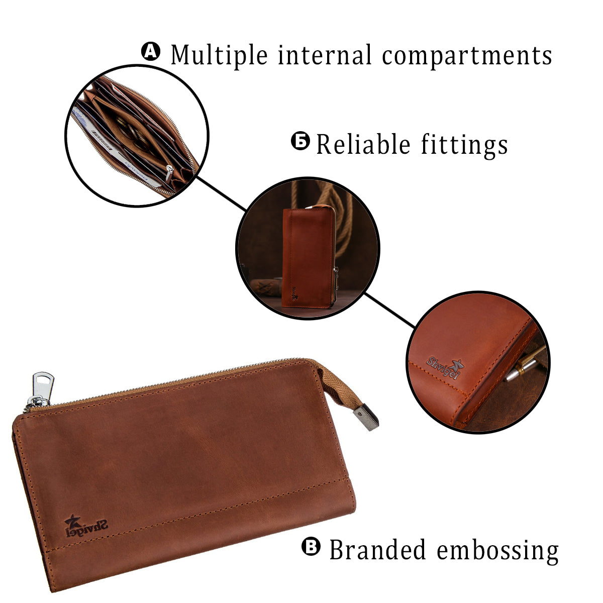 Unisex Vintage Leather Clutch SHVIGEL 16190 in Reddish Brown – Made in Ukraine, Genuine Leather