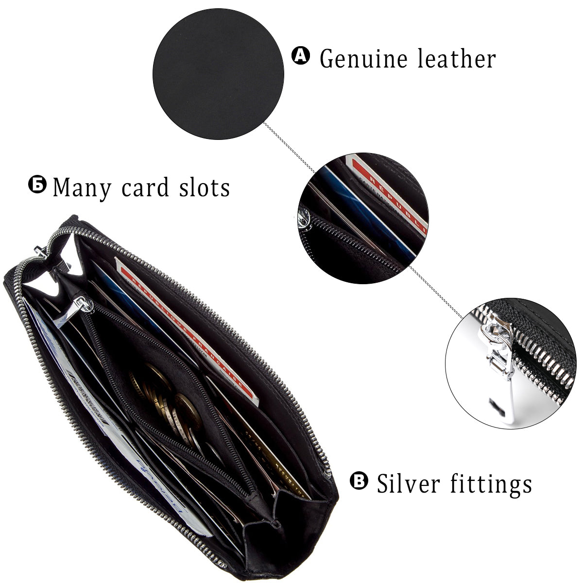 Leather Clutch SHVIGEL 16191 Matte Black Genuine Leather Made in Ukraine