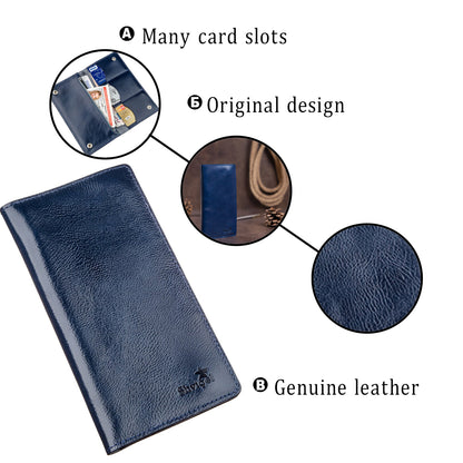 Unisex Leather Wallet with Snap Closure by SHVIGEL, Model 16192, Blue - Made in Ukraine