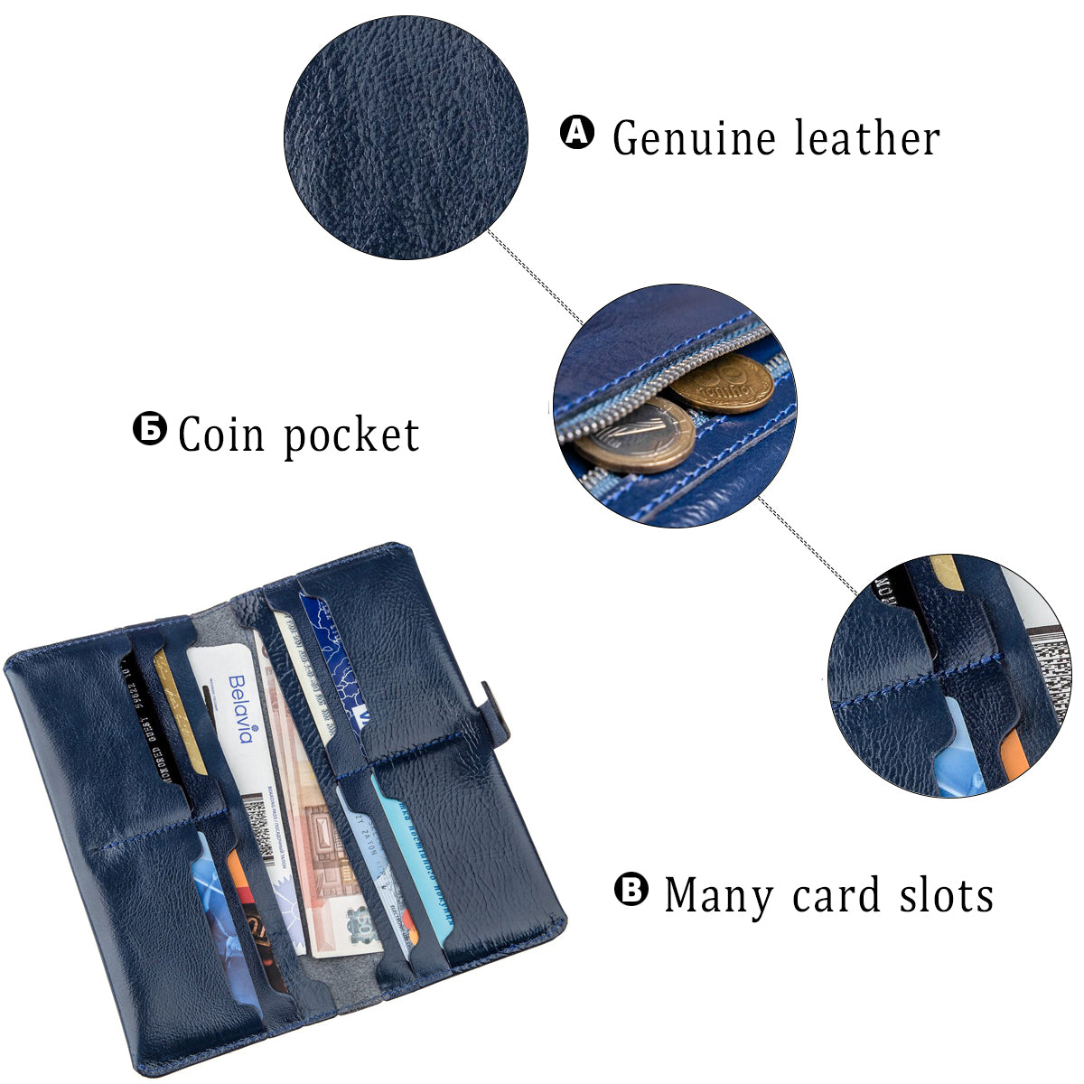 Unisex Leather Wallet SHVIGEL 16201 Blue - Genuine Leather, Ukrainian Craftsmanship