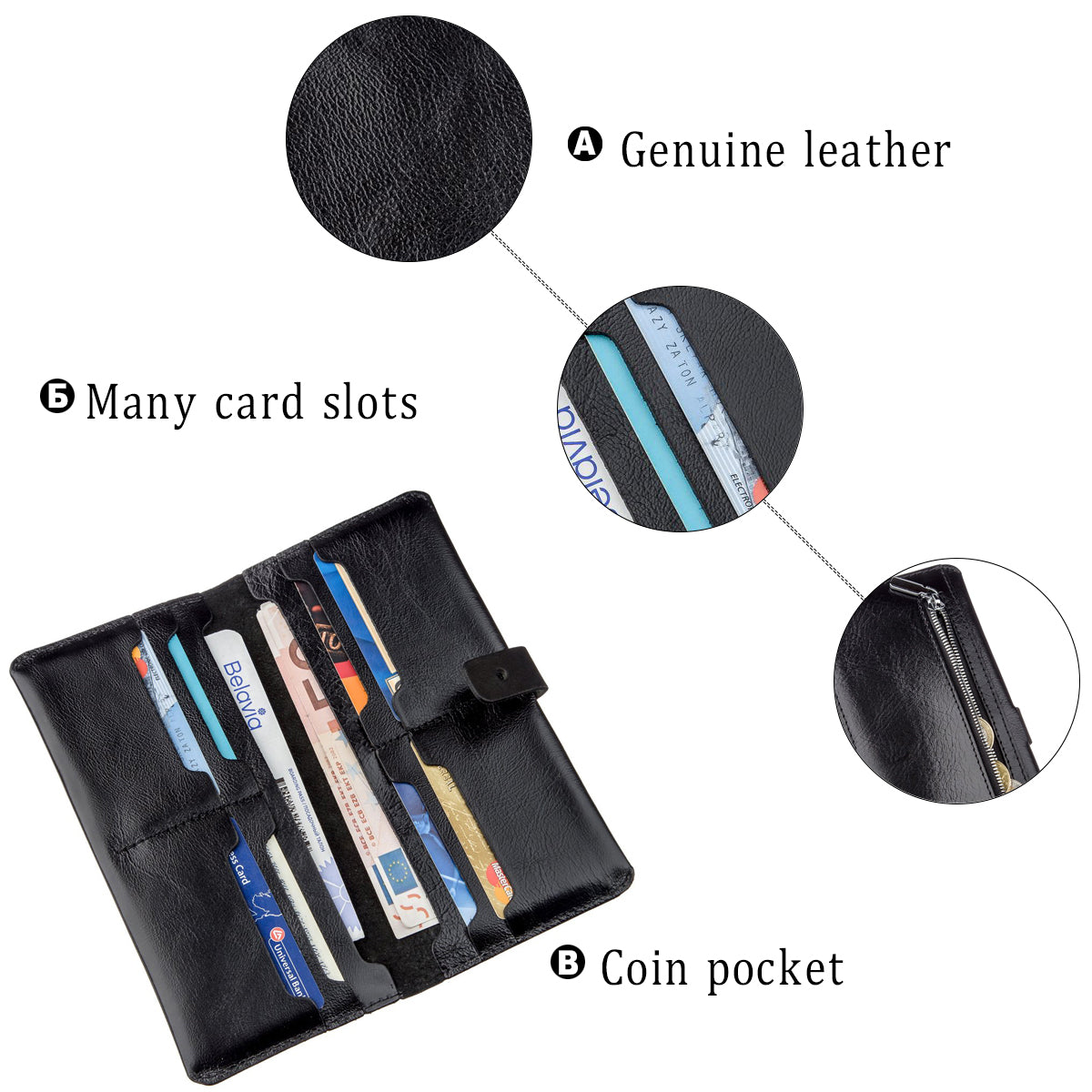 Men's Vertical Wallet SHVIGEL 16204 Black Genuine Leather Made in Ukraine