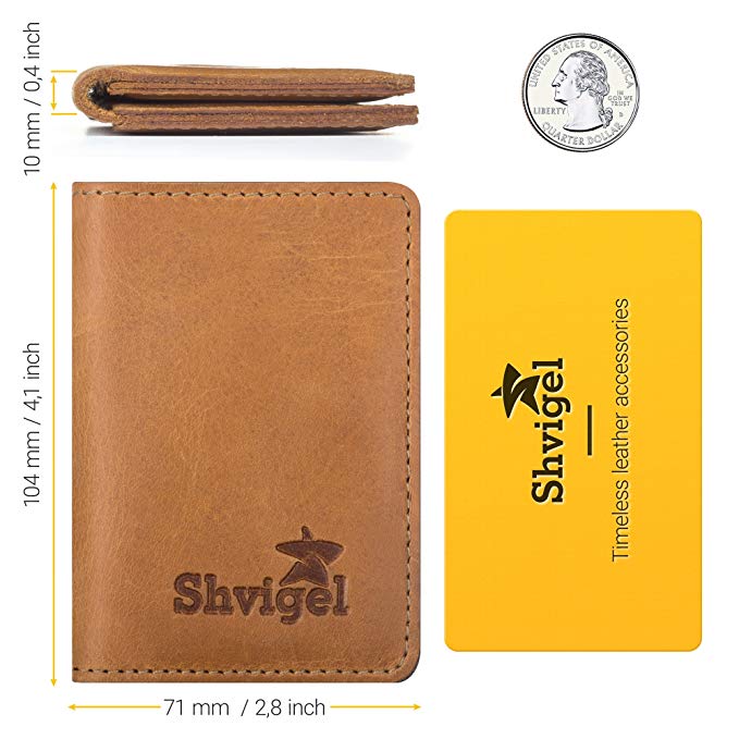 Leather Business Card Holder SHVIGEL 15300 Yellow Natural Leather for Cards
