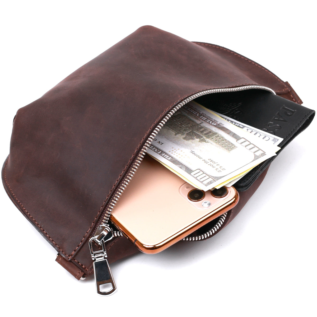 Matte Women's Belt Bag SHVIGEL 16395 Brown Genuine Leather Durable Design