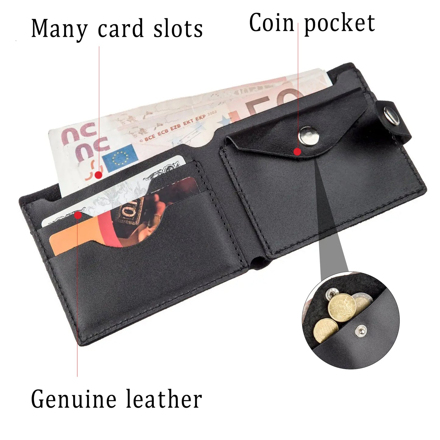 Men's Leather Wallet with Coin Compartment SHVIGEL 16211 Black, Natural Leather, Ukraine