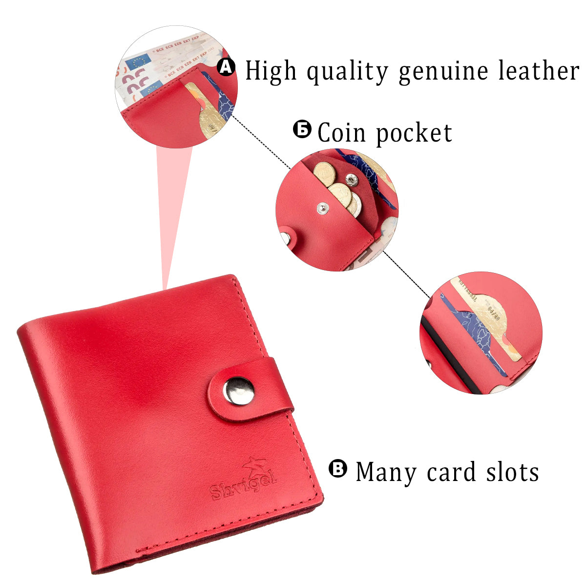Vertical Women's Leather Wallet with Coin Pocket SHVIGEL 16219 Red - Ukraine Made, Genuine Leather