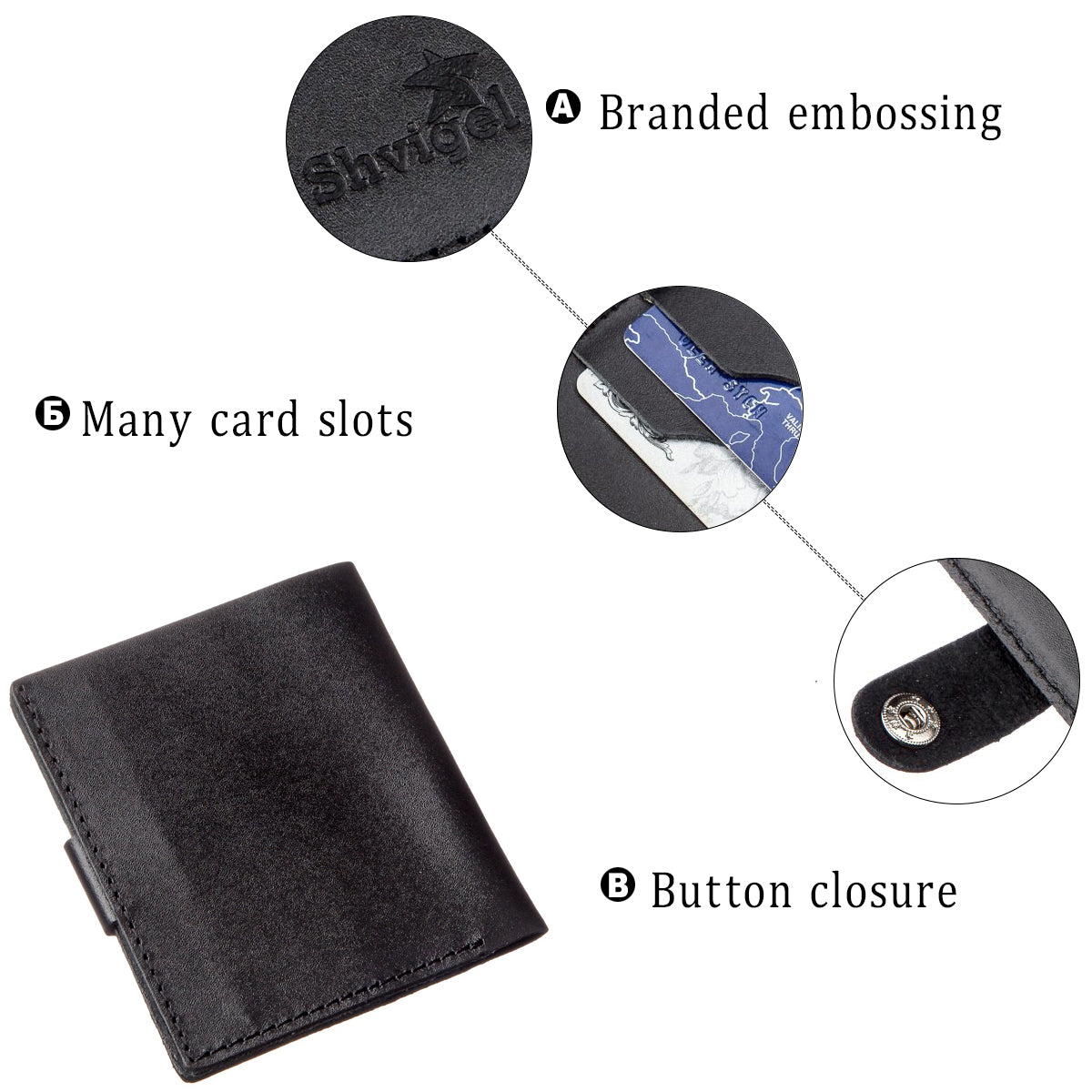 Vertical Men's Leather Wallet SHVIGEL 16225 Black Genuine Leather Crafted in Ukraine