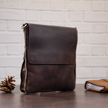Leather Bag SHVIGEL 00999 Brown Natural Leather Handmade in Ukraine