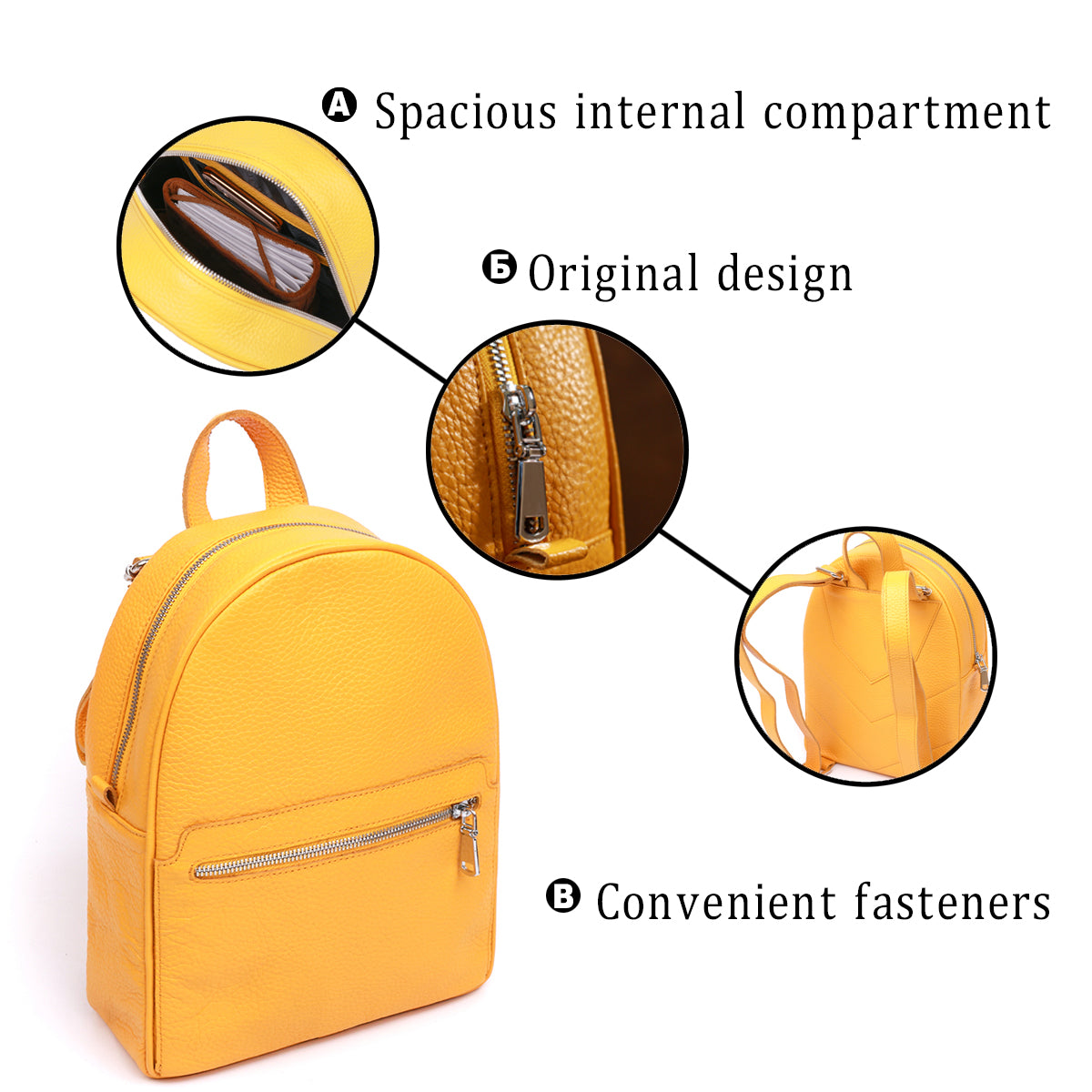 Practical Women's Backpack SHVIGEL 16306 Yellow Natural Leather Design