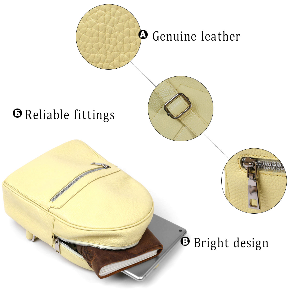 Original Women's Leather Backpack SHVIGEL 16307 Lemon Yellow - Genuine Leather, Stylish Design