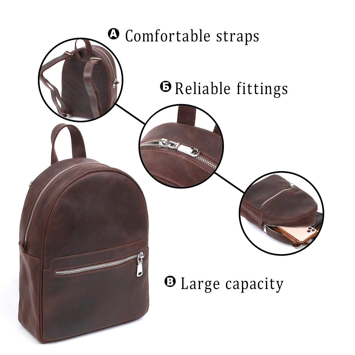 Vintage Women's Backpack SHVIGEL 16314 Brown Natural Leather Design