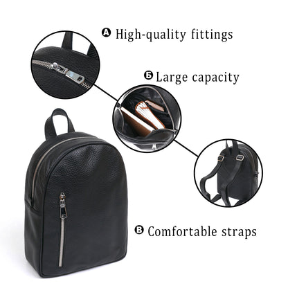 Compact Women's Backpack SHVIGEL 16317 Natural Leather Black Color Stylish Design