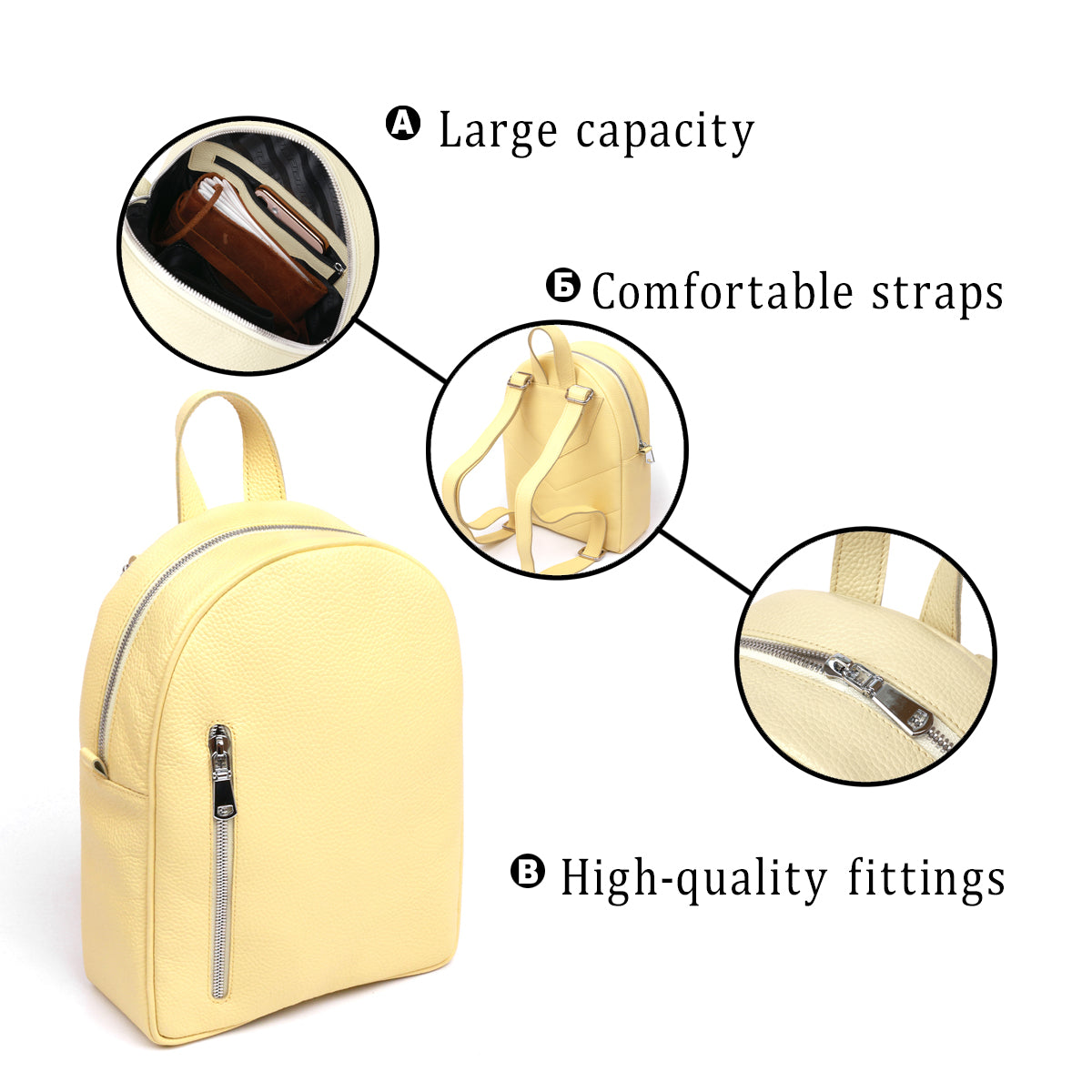 Leather Backpack SHVIGEL 16322 Lemon - Natural Leather, Made in Ukraine