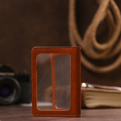 Leather Document Holder for Driver's License or ID Card SHVIGEL 13963 Brown Genuine Leather, Made in Ukraine