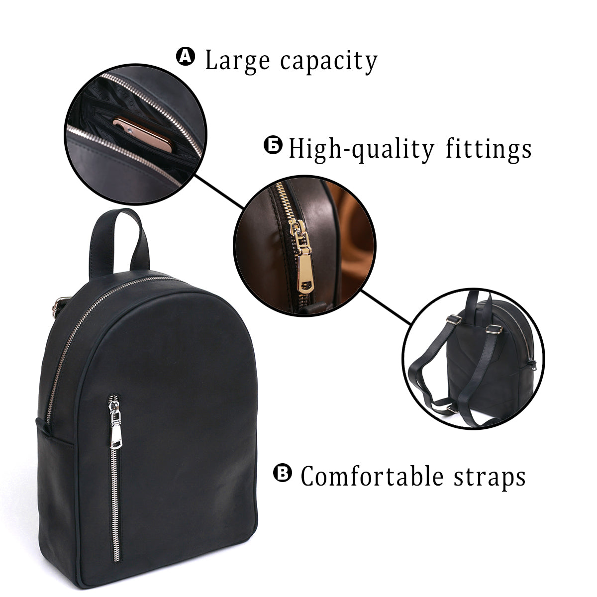 Universal Vintage Women's Backpack SHVIGEL 16328 Black Genuine Leather, Ukraine Made