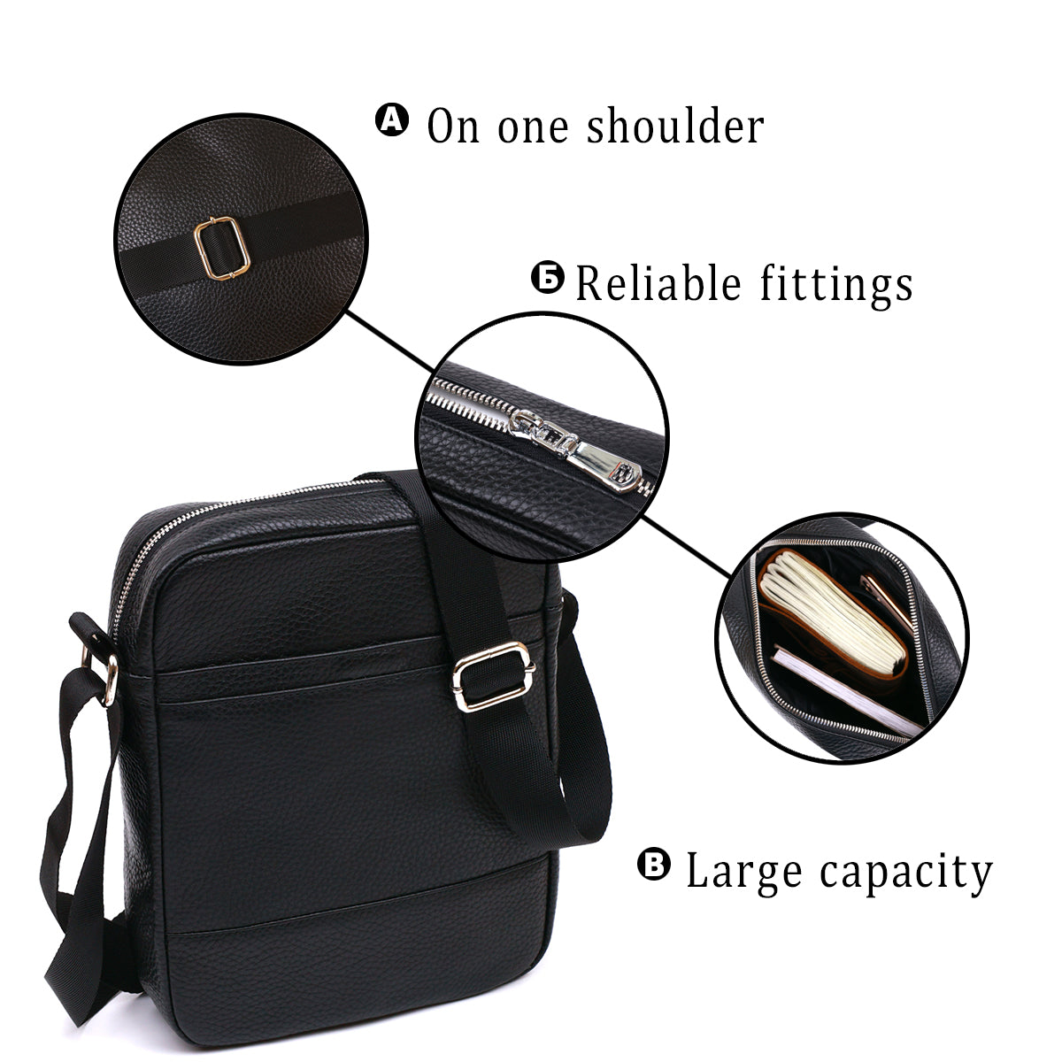 Men's Shoulder Bag SHVIGEL 16334 Black Genuine Leather Practical Design