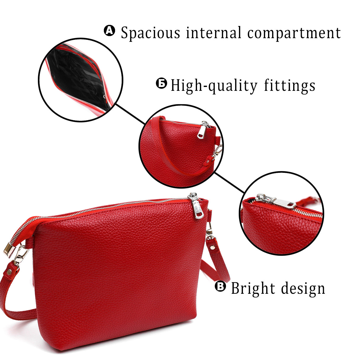 Women's Crossbody Bag SHVIGEL 16342 Genuine Leather Red Color Stylish Design