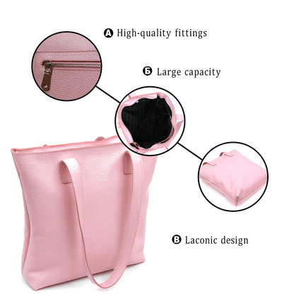 Spacious SHVIGEL Women's Leather Shopper Bag 16356 Pink Made in Ukraine