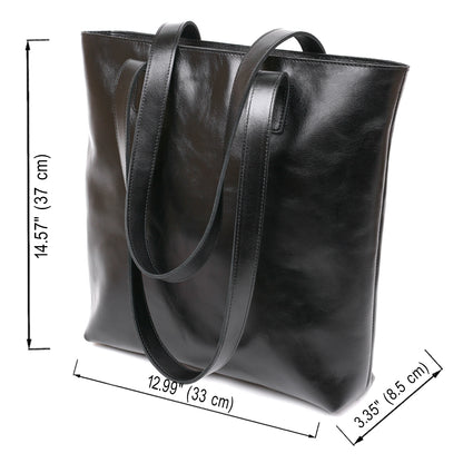 Classic Women's Leather Shopper Bag SHVIGEL 16365 Black - Natural Leather Design