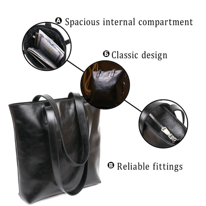 Classic Women's Leather Shopper Bag SHVIGEL 16365 Black - Natural Leather Design