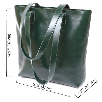 Leather Women's Shopper Bag SHVIGEL 16367 Green Made in Ukraine Genuine Leather