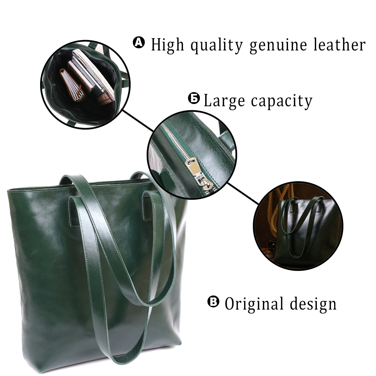 Leather Women's Shopper Bag SHVIGEL 16367 Green Made in Ukraine Genuine Leather