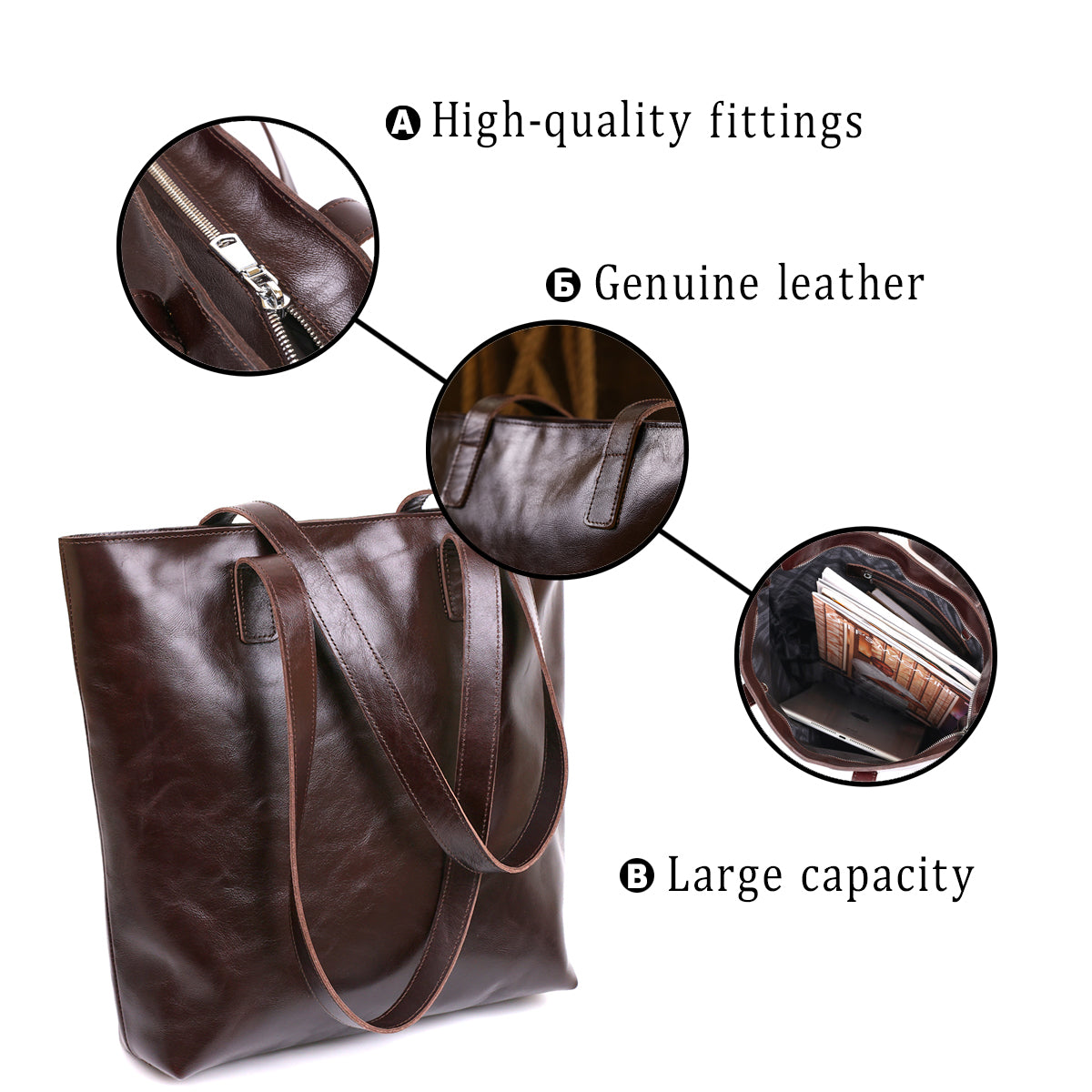Leather Women's Tote Bag SHVIGEL 16370 Brown Natural Leather Ukrainian Craftsmanship