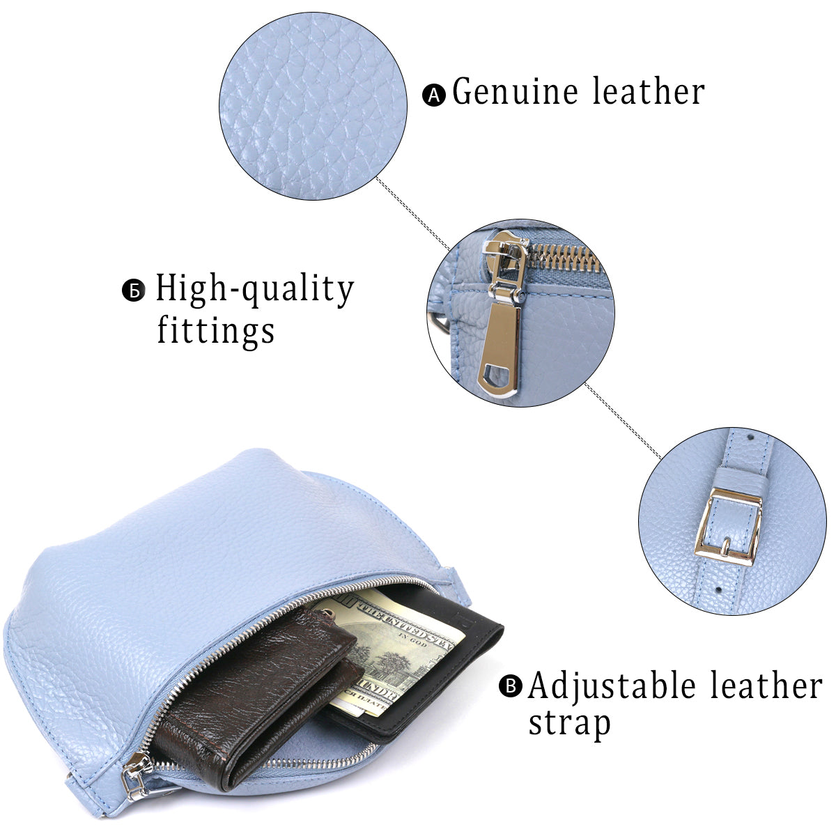 Comfortable SHVIGEL Leather Women's Belt Bag 16374 in Blue - Made in Ukraine