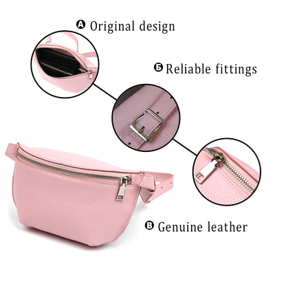 Women's Leather Banana Bag SHVIGEL 16375 Pink Natural Leather Durable Design