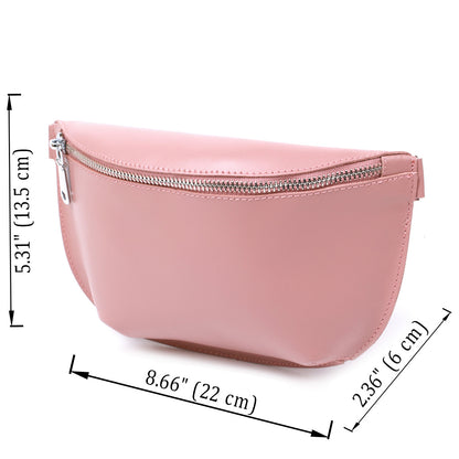 Women's Practical Leather Fanny Pack SHVIGEL 16385 Pink, Made in Ukraine