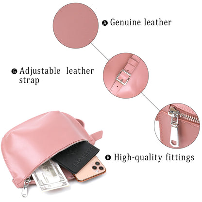 Women's Practical Leather Fanny Pack SHVIGEL 16385 Pink, Made in Ukraine